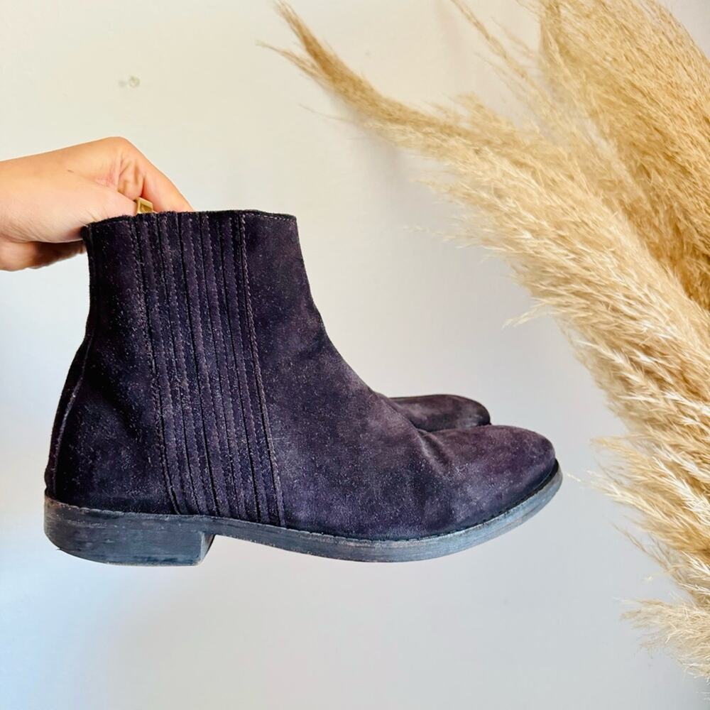 ALLSAINTS Washed Black Suede Leather Chelsea Pull On Ankle Boot Booties 41 10.5